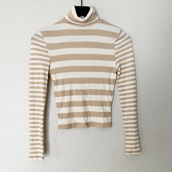Madewell Turtleneck Long-Sleeve Tee Cropped Striped Size XS‎ - Picture 1 of 8